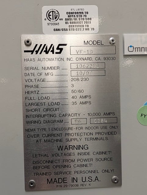Haas #VF-1D, CNC Vertical Machining Center, 20 automatic tool changer, 20" X, 16" Y, 20" Z, 26" x 14" table - Image 8