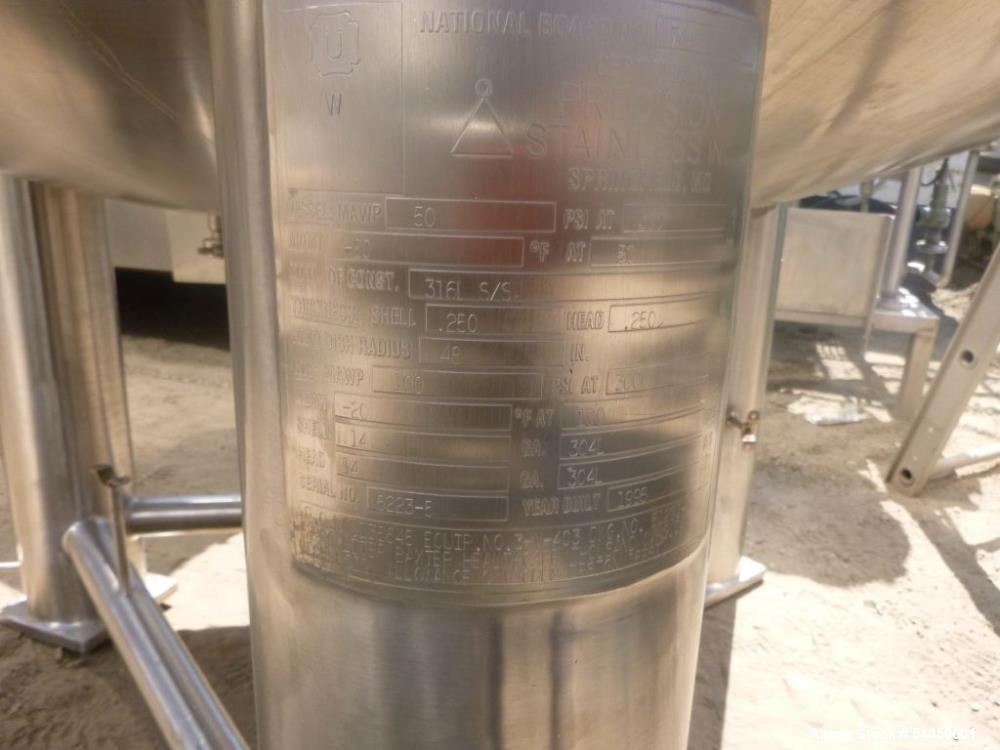 660 gallon Precision Stainless, Reactor, 316L Stainless Steel, 2,500 liter, 48" diameter x 6' 7" H, 50 psi/FV - Image 10