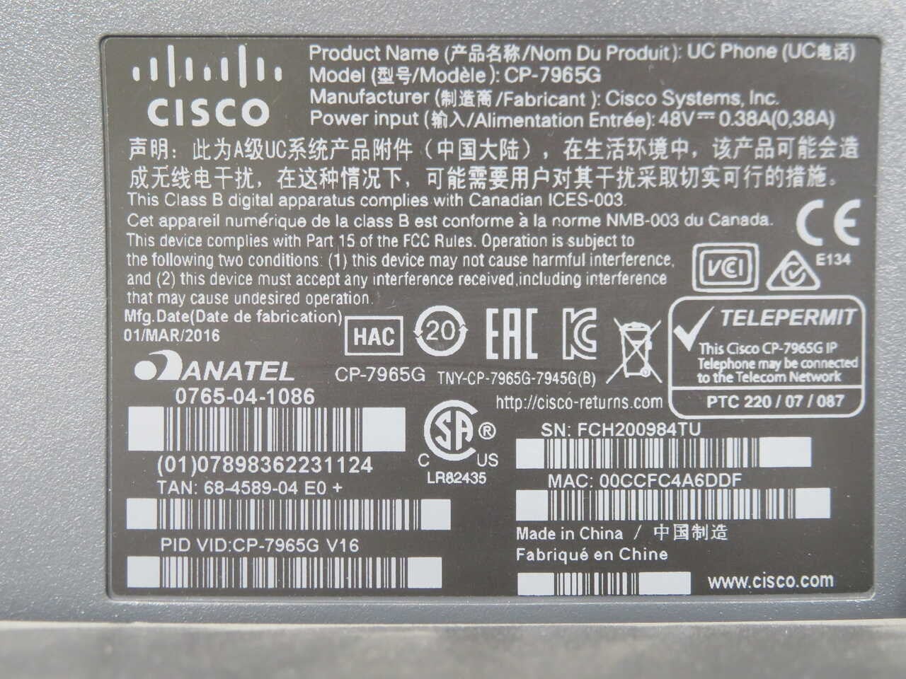Cisco #CP-7965G, in plant phone, LOT of 200 - Image 8