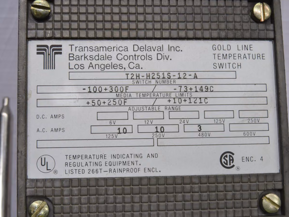 Transamerica Delaval #T2H-H251S-12-A, Temperature Switch - Image 4