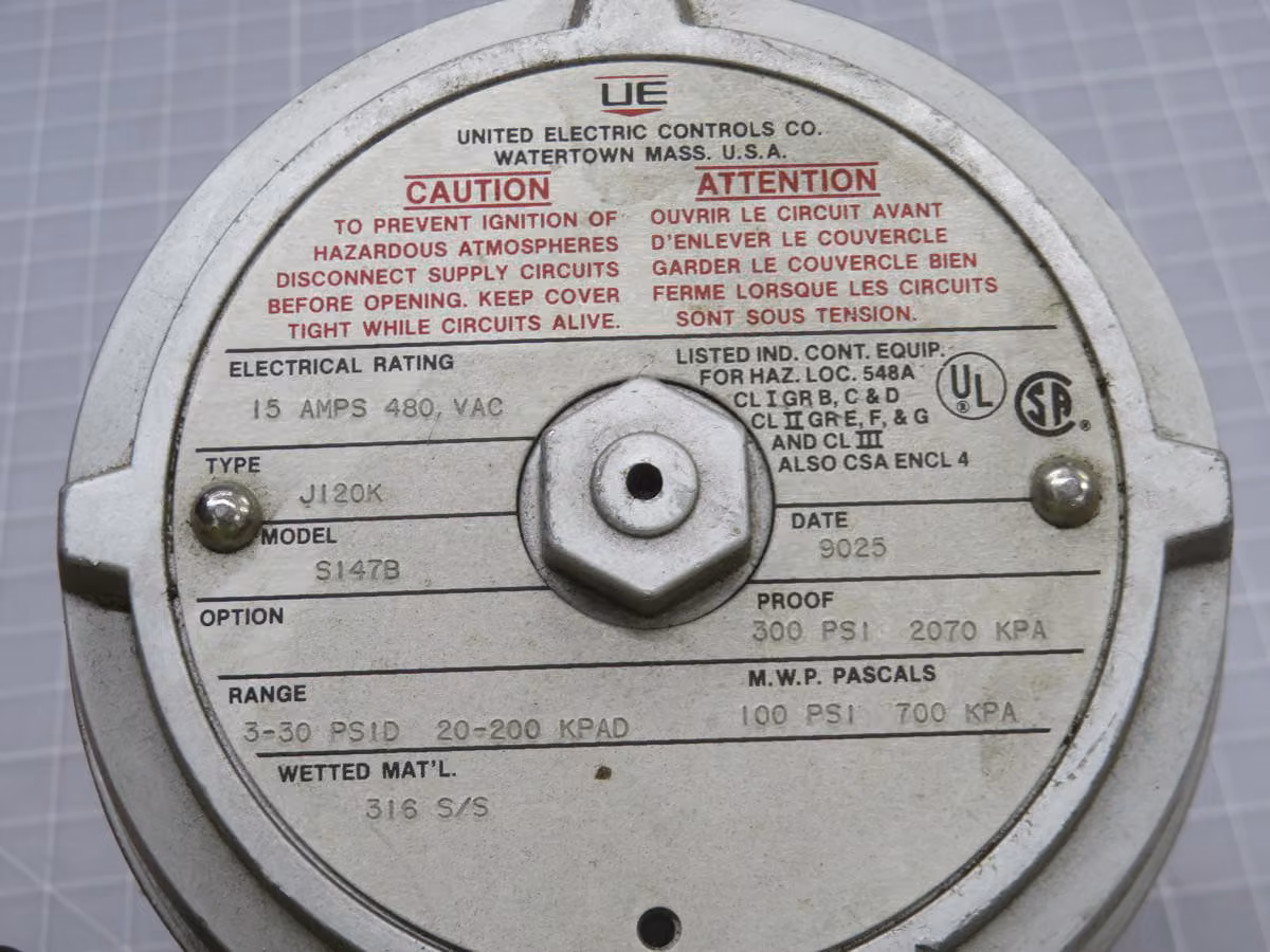 United Electric #J120K-S147B, Pressure Switch - Image 4