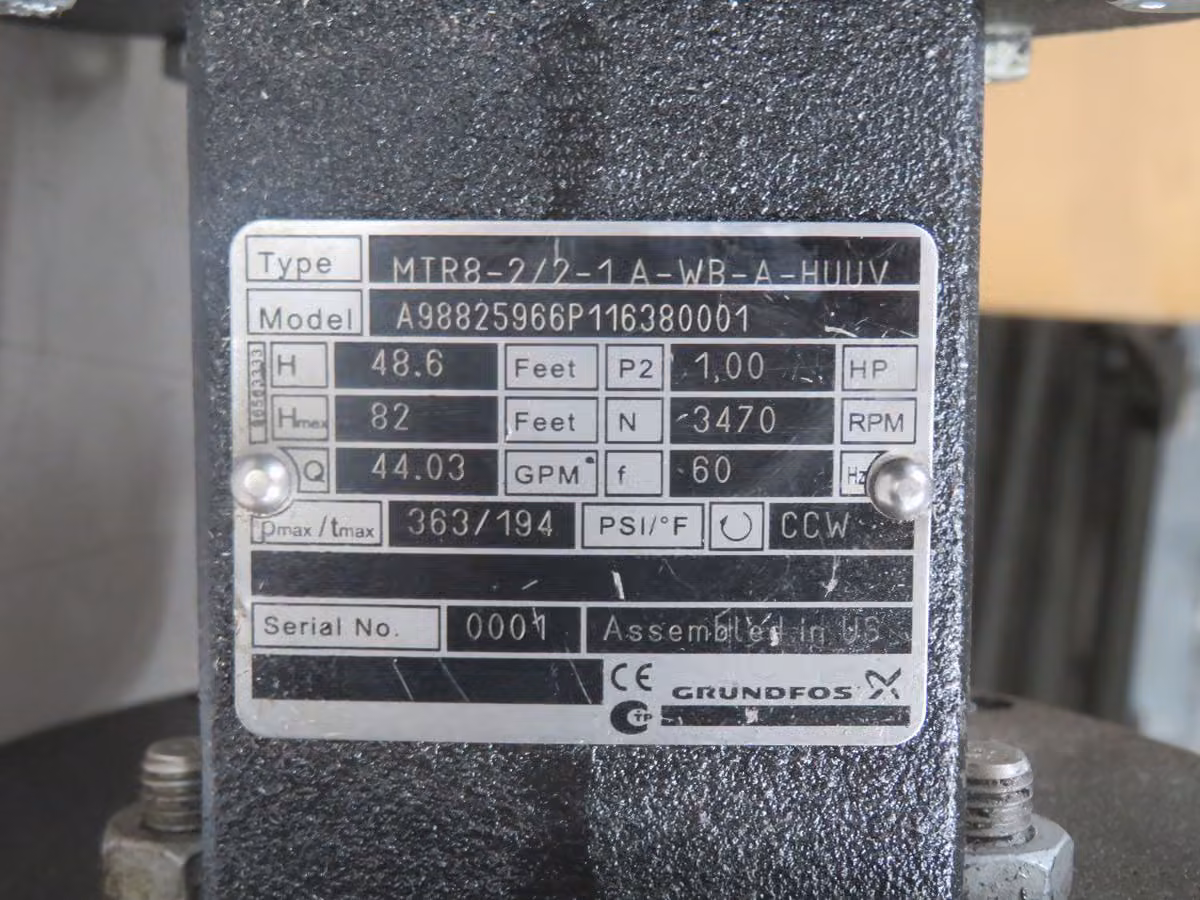Grundfos #MTR8-2/2-1, vertical multistage centrifugal pump, A-WB-A-HUUV - Image 4