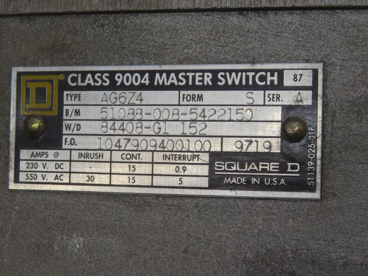 Square D #AG6Z4, Master Switch - Image 4
