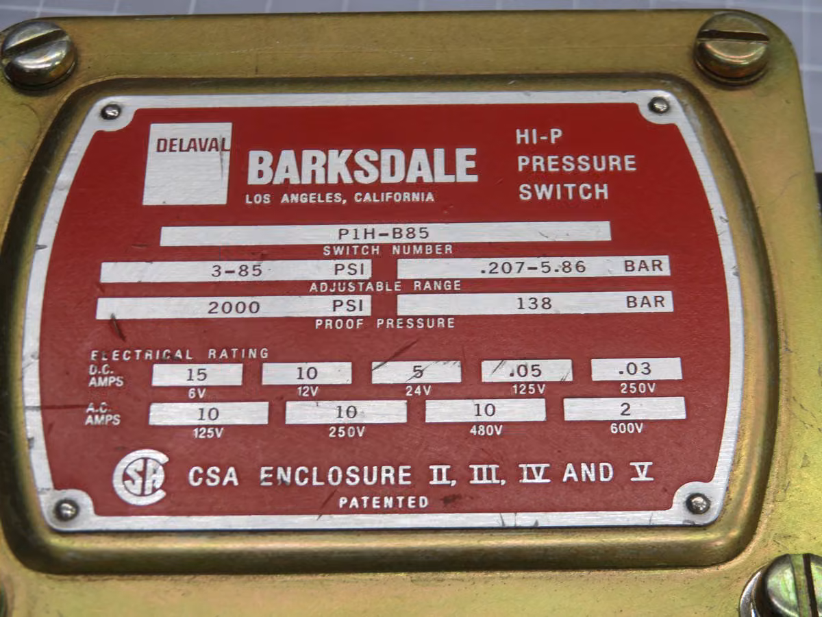 Barksdale #P1H-B85, Hi-P Pressure Switch - Image 4