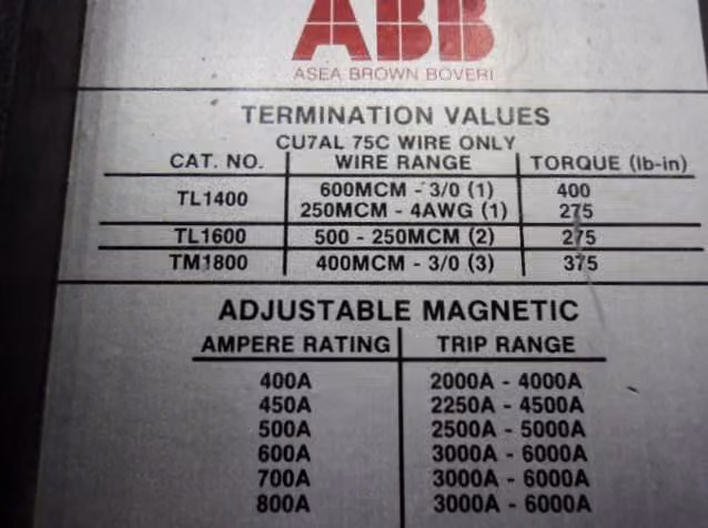 700 Amp, ABB #MG-8683, Type MH Circuit Breaker 3P 700 Amp 600 Volts 125/250 VDC With Switch - Image 7