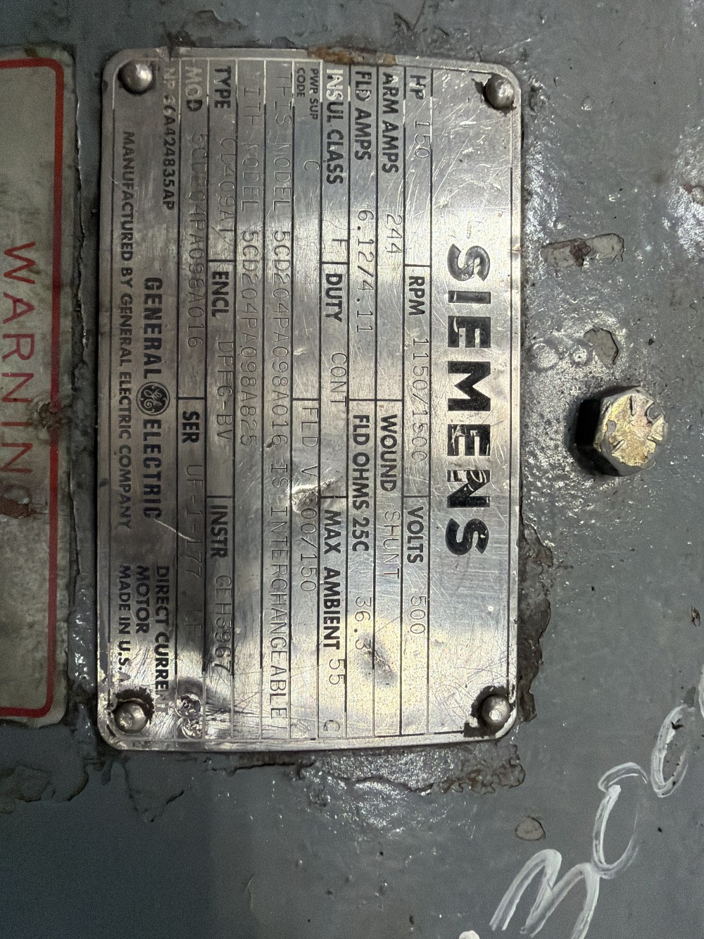 150 HP 1150/1500 RPM Siemens, Frame 409AT, DPFG Enclosure, 500 Volts - Image 1