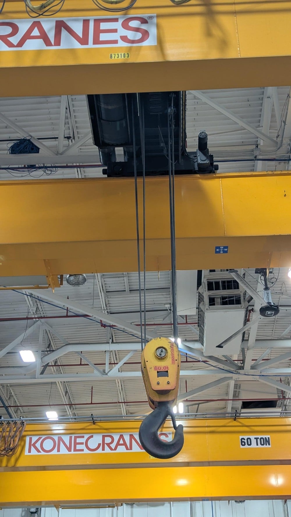 60 Ton, KONE, 60' 0" Span, 30' Lift, Class D, Pendant, VFD All Motions, 2007, Qty 2 Avail [#2788] - Image 2