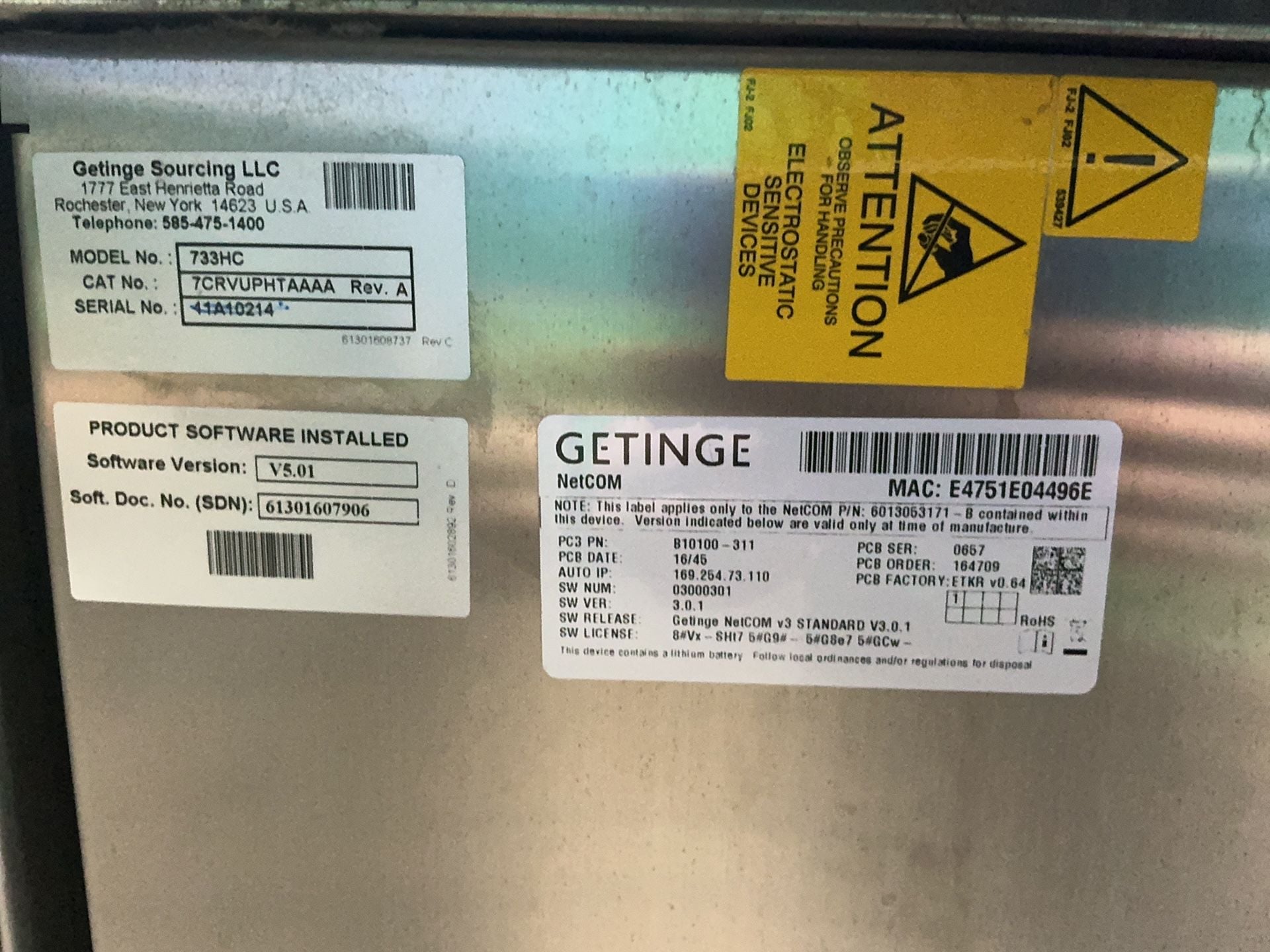 Getinge #733HC, Vacuum/Gravity Steam Sterilizer, 60" x 26" x 36" chamber, 7.2 A, 115 V., 2010 - Image 5