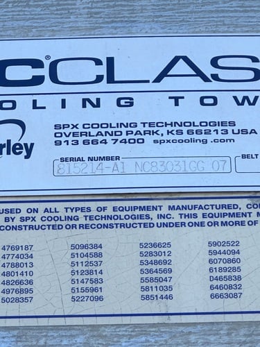 Marley #NC83031GG-07, Cooling Tower, 347 GPM, 20 HP, Eaton motor starter & disconnect, ladder & railing - Image 6