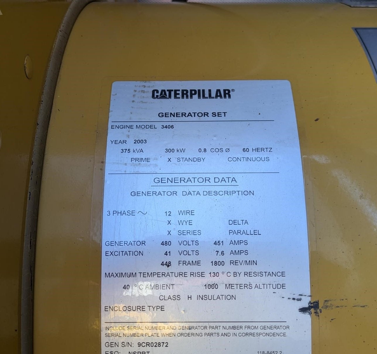 300 KW Caterpillar #3406, diesel generator set, 375 KVA, 277/480 Volts, 3 phase, 3406B engine, sound - Image 6