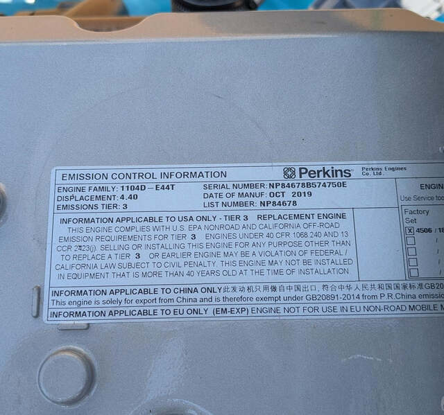 95 HP Perkins, 4 cylinder diesel engine, engine family 1104D-E44T, generator spec ECM, EPA Tier 3, 71 KW @ - Image 4