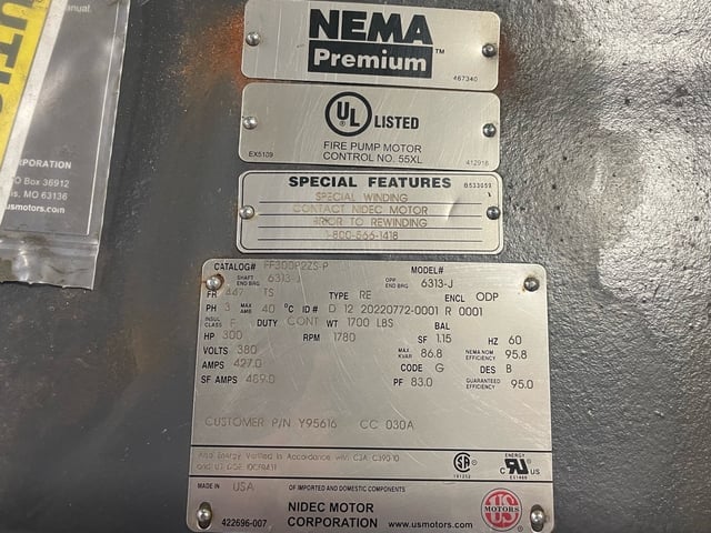 300 HP 1800 RPM U.S. Motors, Frame 447TS, Drip-Proof Ball Bearing, 380 Volts, New Surplus - Image 3