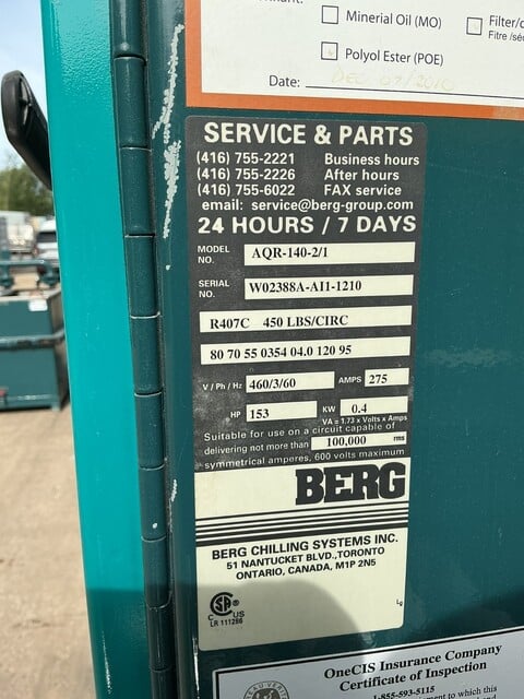 Berg #AQR-140-2/1 industrial chiller, screw compressor, water cooling system - Image 3