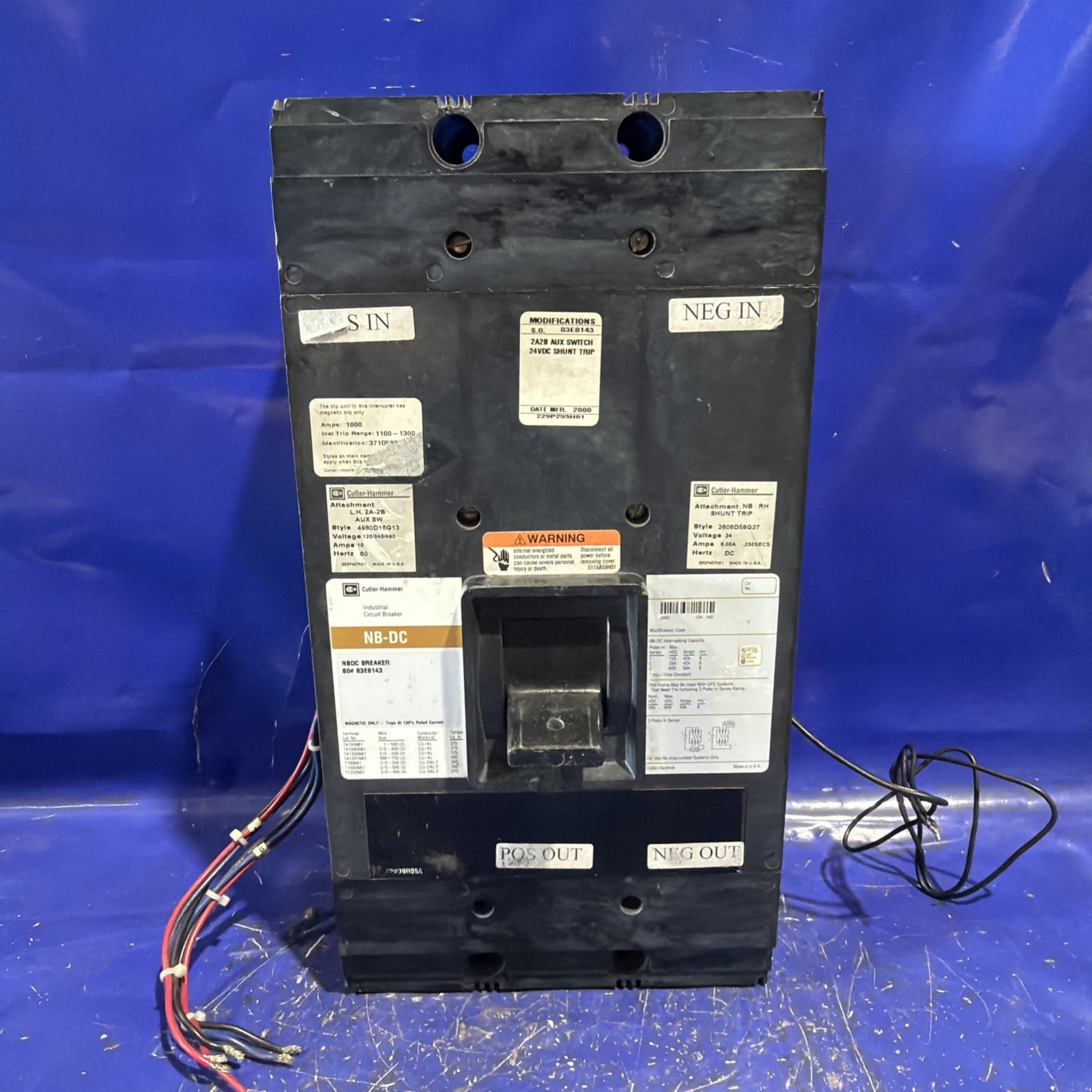 1000 Amps, Cutler-Hammer #NB-DC, magnetic trip circuit breaker, 600 Volts, 3 Pole, 24 VDC shunt trip - Image 2