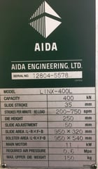 45 Ton, Aida #LINX-400L, straight side double crank press, 35mm stroke, 250mm Shut Height, air clutch & - Image 3
