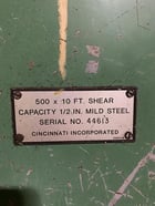 1/2" x 10' Cincinnati #500, hydraulic power shear, 48" Back Gauge, (2) squaring arm, 40 HP, 13 hold downs - Image 7