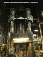 2000 Ton, Baldwin hydraulic forge 4-post press, 60" stroke, 120" daylight, 52" x50" bed - Image 2