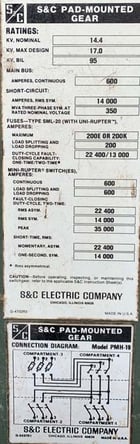 600 Amp, S & C, No. PMH-19, 15000 Volts, 17 KV MAX, PADMOUNT SWITCHGEAR - Image 2