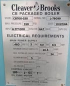 150 HP Cleaver-Brooks #CB700-150, Steam Boiler, Natural Gas, 150 psi, 5277000 BTU/hr., 460 V, 1984 - Image 3