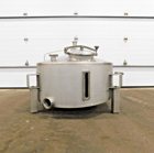 100 gallon SBC balance tank, 304 Stainless Steel, CIP ball, 43" dia., 16"-19" straight wall, sloped bottom - Image 1