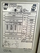 225 KVA 480 Primary, 208Y/120 Secondary, Hammond, dry transformer, Nema 3R - Image 3