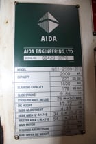 220 Ton, Aida #NCI-2000(2)E, single crank gap frame press, 9.84" stroke, 17.72"Shut Height, 4.33"adj., 25-50 - Image 7