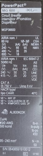 600 Amps, Square D, MGP36600, Bolt-On Circuit Breaker 600A 600VAC 3P - Image 3