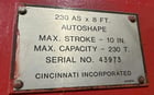 230 Ton, Cincinnati #230-8AS, hydraulic CNC press brake, 10' overall, 102" between housing, 10" stroke, 17" - Image 3