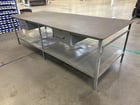 Heavy duty metal steel frame table with drawer, 10' L x 4' W x 3' H table, plastic table top cover - Image 4