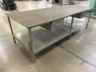 Heavy duty metal steel frame table with drawer, 10' L x 4' W x 3' H table, plastic table top cover - Image 5