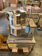 6 gallon Cleveland Range #KGT-6-T, Nat. Gas Steam Kettle, Stainless Steel, w/ Drain, stand w/ Drawer - Image 1