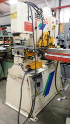 4-1/2" x 4-1/2" x 3/8" Geka #Hydrocrop-55A, hydraulic ironworker, 55 ton, 10" throat, (2) electric foot - Image 1