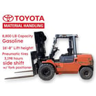 8800 lb. Toyota #7FGU45, forklift, 200" lift height, 3198 hours, pneumatic tire, side shift w/ fork positioner - Image 1