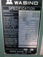 35 Ton, Wasino #PUX35, punch press, 90mm stroke, 240mm die height, 55mm adjustment, 60-120 SPM - Image 5