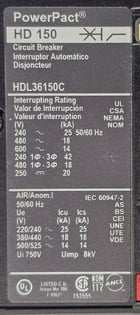 150 Amp, Square D #HDL36150C, Bolt On Circuit Breaker, 3P, 600 VAC, AS IS - Image 4