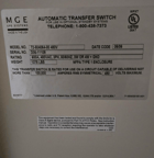600 Amp. MGE #72-504064-00, static transfer switch, 3 phase, 480 Volts (2 available) - Image 2