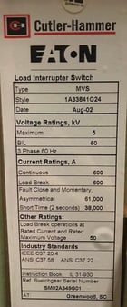 600 Amp. Cutler-Hammer, 13.8 KV, fused, Nema 3R (2 available) - Image 3