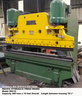 Image for 300 Ton, Pacific #300-10, hydraulic press brake, 10' overall, 76.5" between housing, 18" open/6" closed height, 12"stroke, 30 HP, 4 Way Die