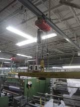Image for .5 Ton, CM Valustar #WF, Electric Chain Hoist, w/ spreader Bar, Trolley, And Electric Power Cord Reel, 16 FPM, 20' beam & support, Used