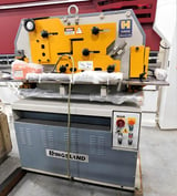 Image for 4" x 4" x 3/8" Kingsland #Compact-50, hydraulic ironworker, 50 ton, manual Back Gauge, electric foot pedal, one shot lube