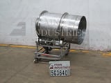 Image for Stainless Steel portable flo-thru tumbler, 32" diameter x 52" long, 28" diameter feed opening, mounted on tilted Stainless Steel cradle