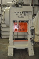 Image for 100 Ton, Minster #P2-100, straight side double crank press, 5" stroke, 18" Shut Height, 4" adj., 50-100 SPM, 36" x 31" bed, air clutch & brake, #13622J