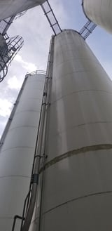 Image for Storage silo, 12' dia x 30' + 7' 8" cone, Carbon Steel, 3680 cu.ft., prior svc.powders, skirt support, #1270457 (6 available)
