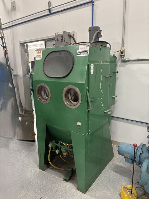 Cyclo-Blast #RA-300281-3224-F, dry honer abrasive blast cabinet, glove ports, foot pedal control, abrasive