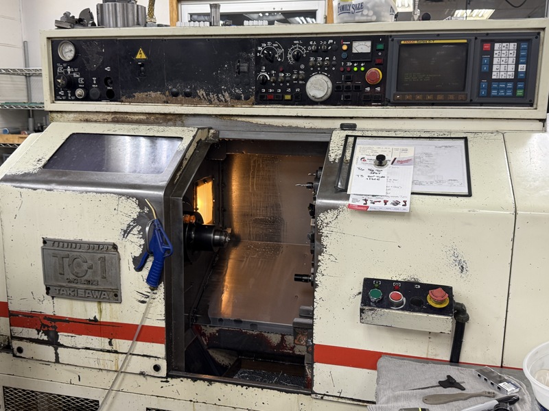Takisawa #TC-1, CNC lathe, Fanuc O-T, 15.7" swing, 17.7" centers, 6" chuck, 1.2" bar, 6000 RPM, 12 station