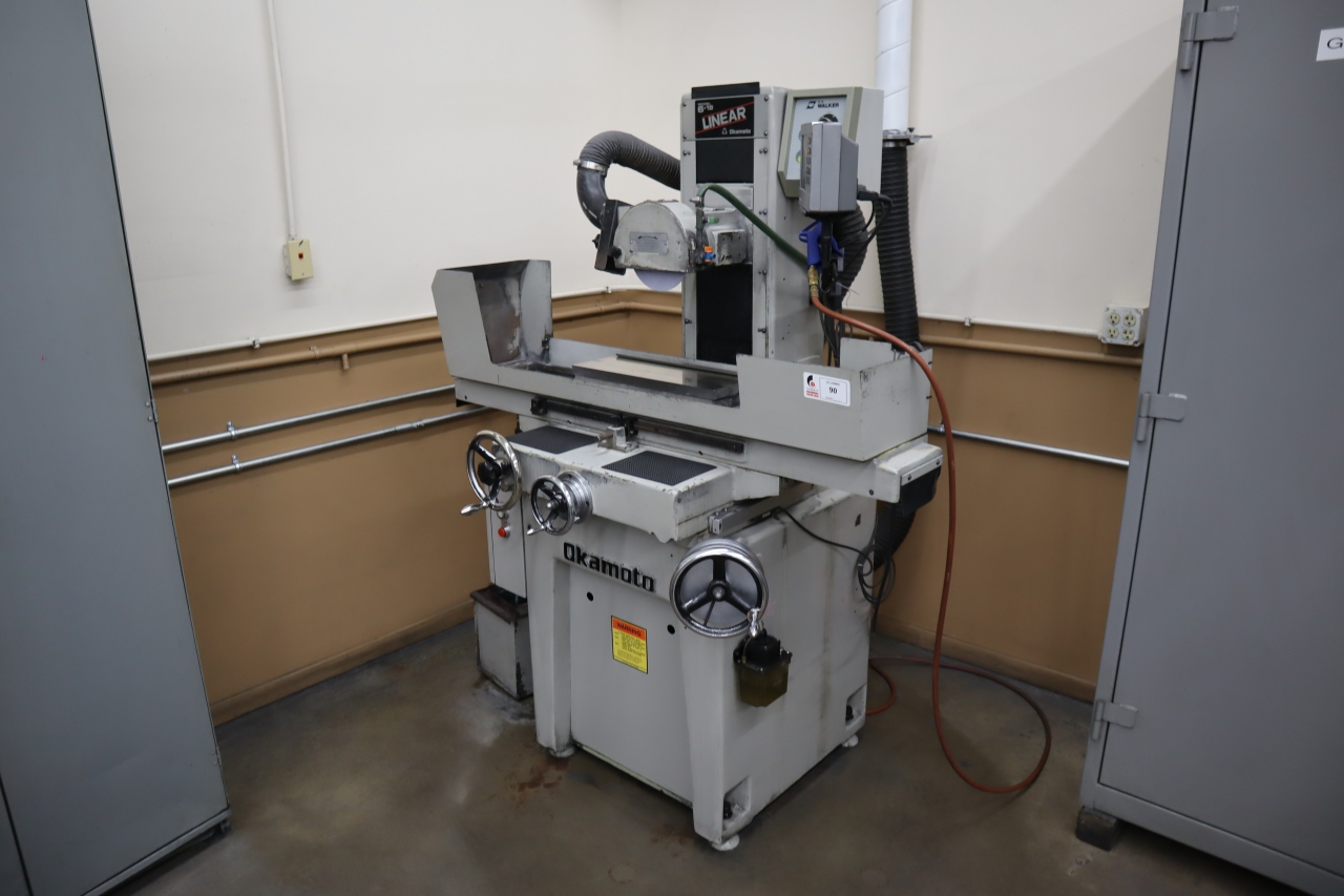 6" x 18" Okamoto #LINEAR-618, hand feed surface grinder, Heidenhain 2-axis digital read out, Walker EM chuck
