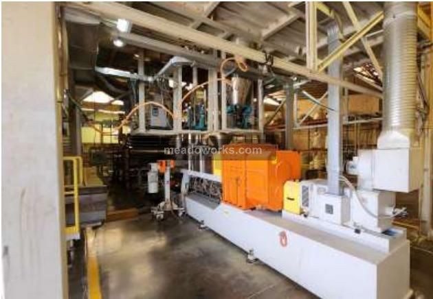 4.4" ICMA San Giorgio #MCM-112-40D, Twin Screw Sheet Extrusion Line, 40:1 L/D, 600-700 kg/hr., raw material