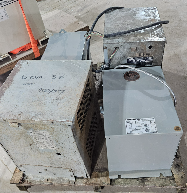 Various Transformers, (1) single phase & (4) 3 phase