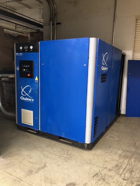 Quincy #QSF-150, rotary screw air compressor, 150 HP, 460 V., 3 Ph., sound enclosure, 20,742 hours