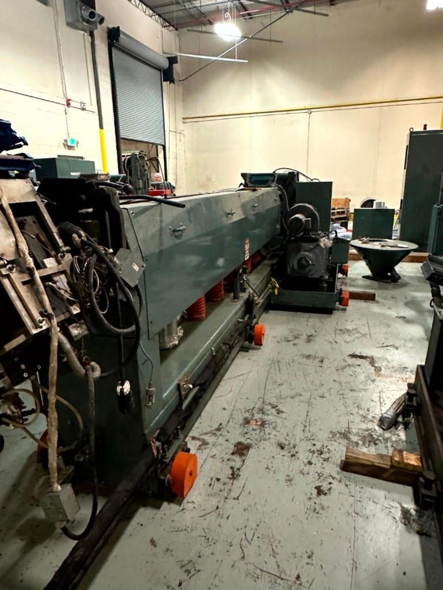 4.7" American Kuhne #AK-120MM, single screw extruder, 120mm, 30:1 L/D, 200 HP, air cooled barrel, 42"